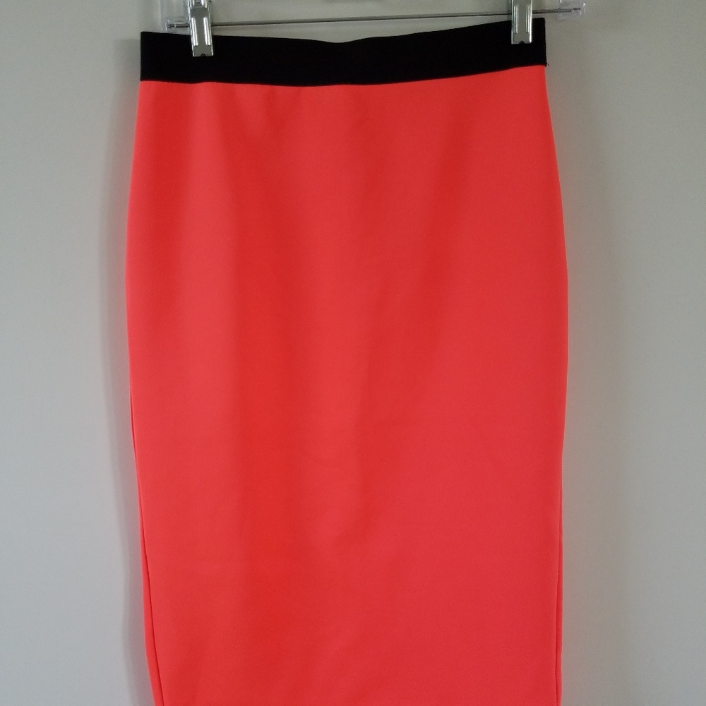 Milly Coral and Black Midi Skirt